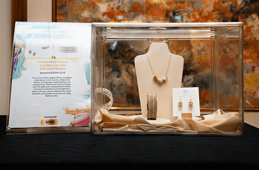 A handcrafted artisan jewellery set by Eden + Elie were among the items up for auction