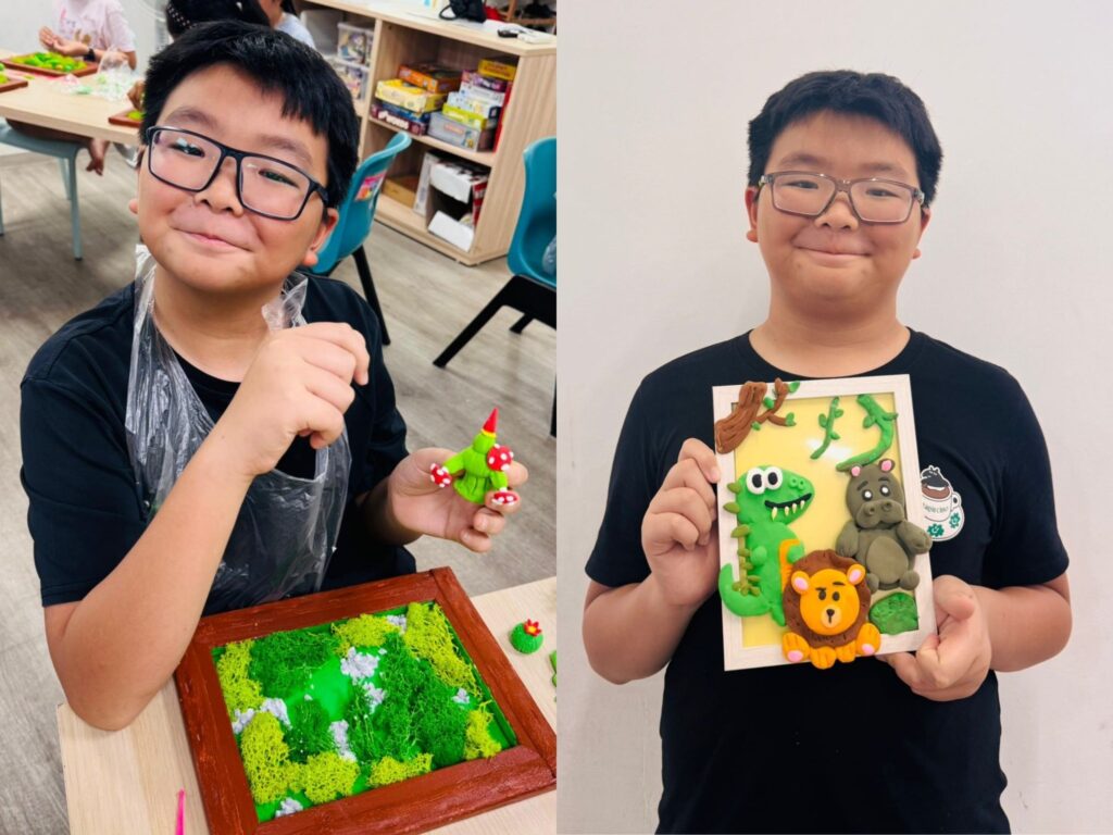 Xodus exploring his creativity through arts and crafts workshops